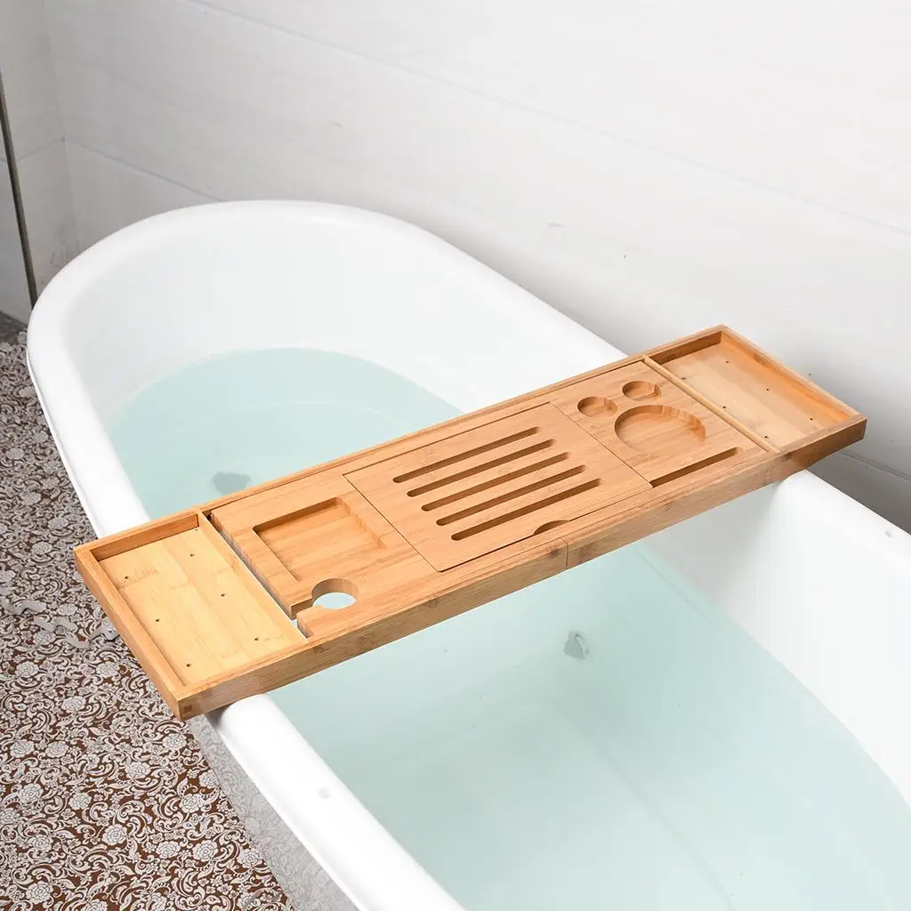 Expandable Bathtub Caddy Tray 29.53-37.4inch Tablet Holder Glass Tray Bath Tub Tray