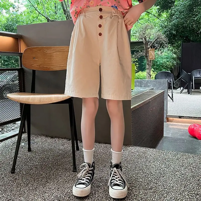 Girls Five Point Pants Summer 2026 New Korean Kids Cotton Casual Pants Middle Big Kids Stylish Versatile Shorts