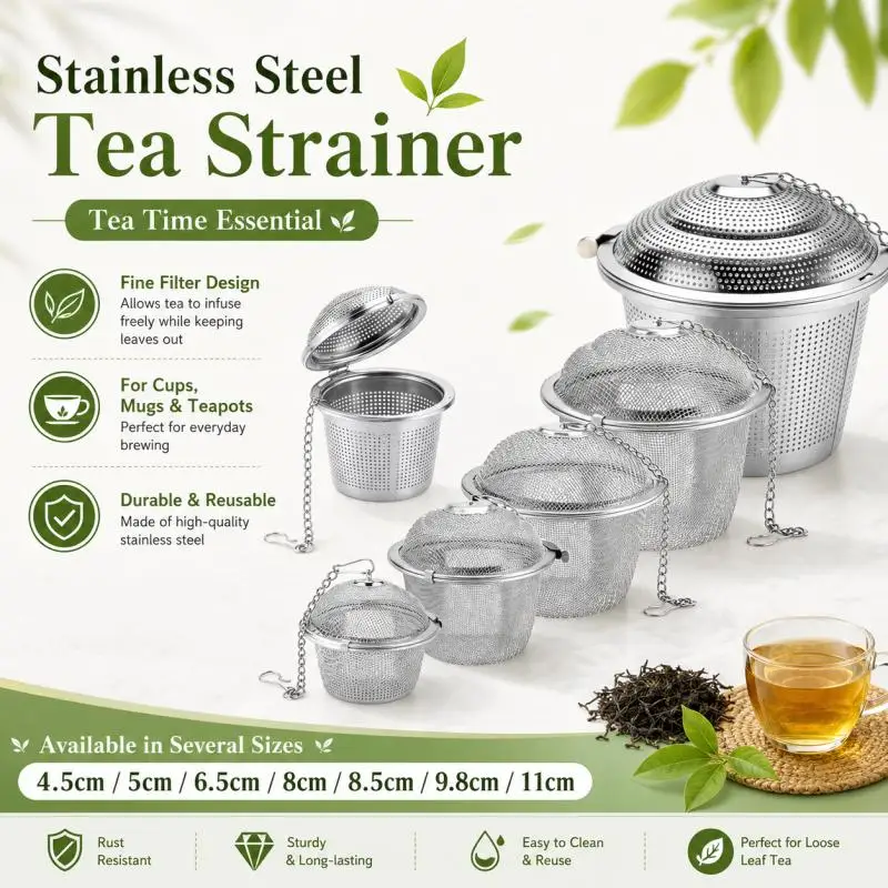Durables Silver Reusable Stainlesss Mesh Herbal  Tea Spice Strainer Teakettle Locking Tea Filter Infuser Spice kitchen tools