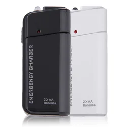 Universal Portable USB Emergency 2 AA Battery Extender Charger Power Bank Supply Box For Mobile Phone MP3 MP4 Black White