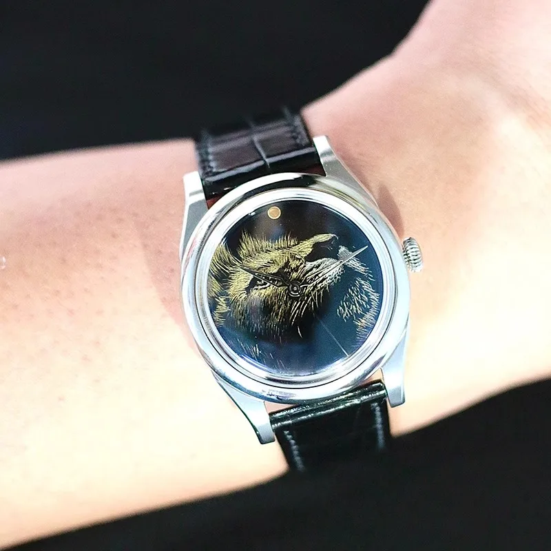 Huasuo Customized 38mm Chinese Intangible Cultural Heritage Large Lacquer Inlaid Gold Watch Sapphire Crystal SW200 Movement
