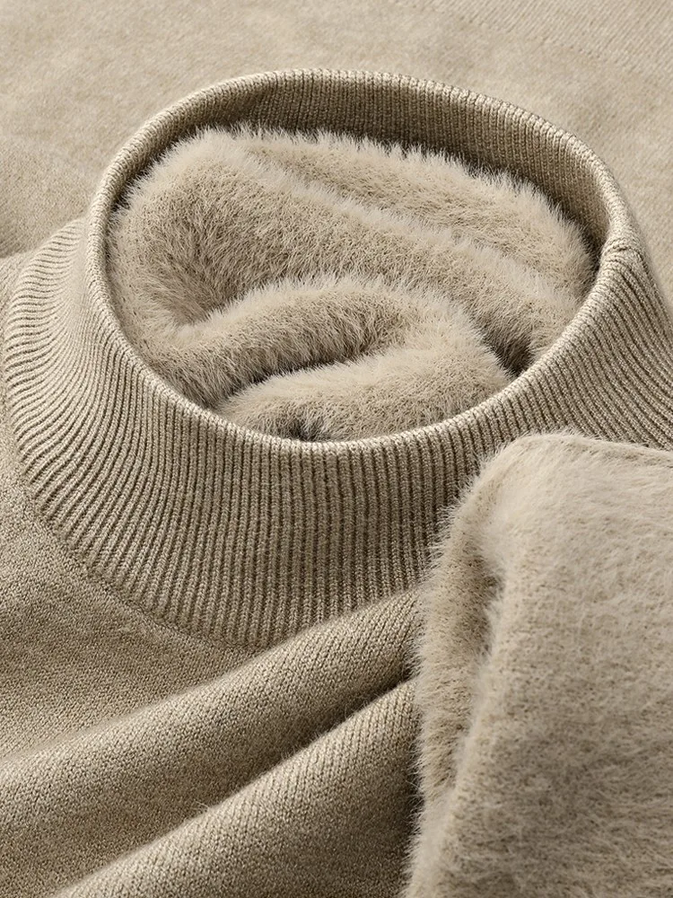 

Thiened Fce f-High Collar Men's Knitted Sweater Warm Busin Casual Sle Long Sve Base Layer Top