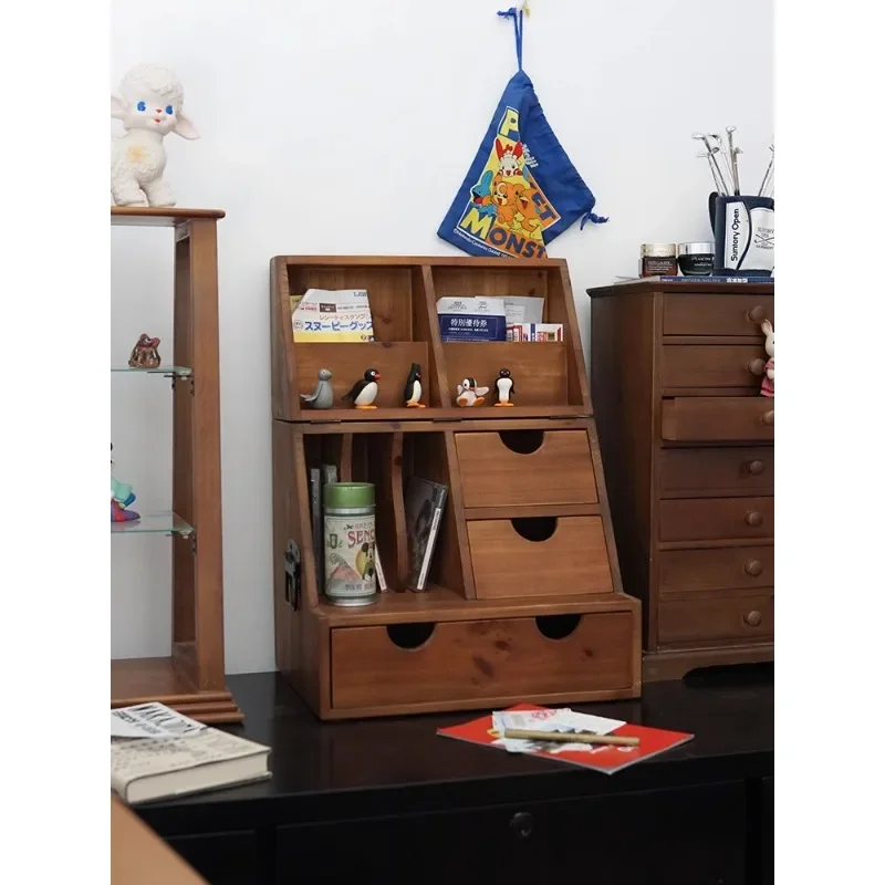 Bureau rétro avec égouts de proximité pour bureau du milieu du siècle, présentoir en bois vintage, étagère de rangement multicouche