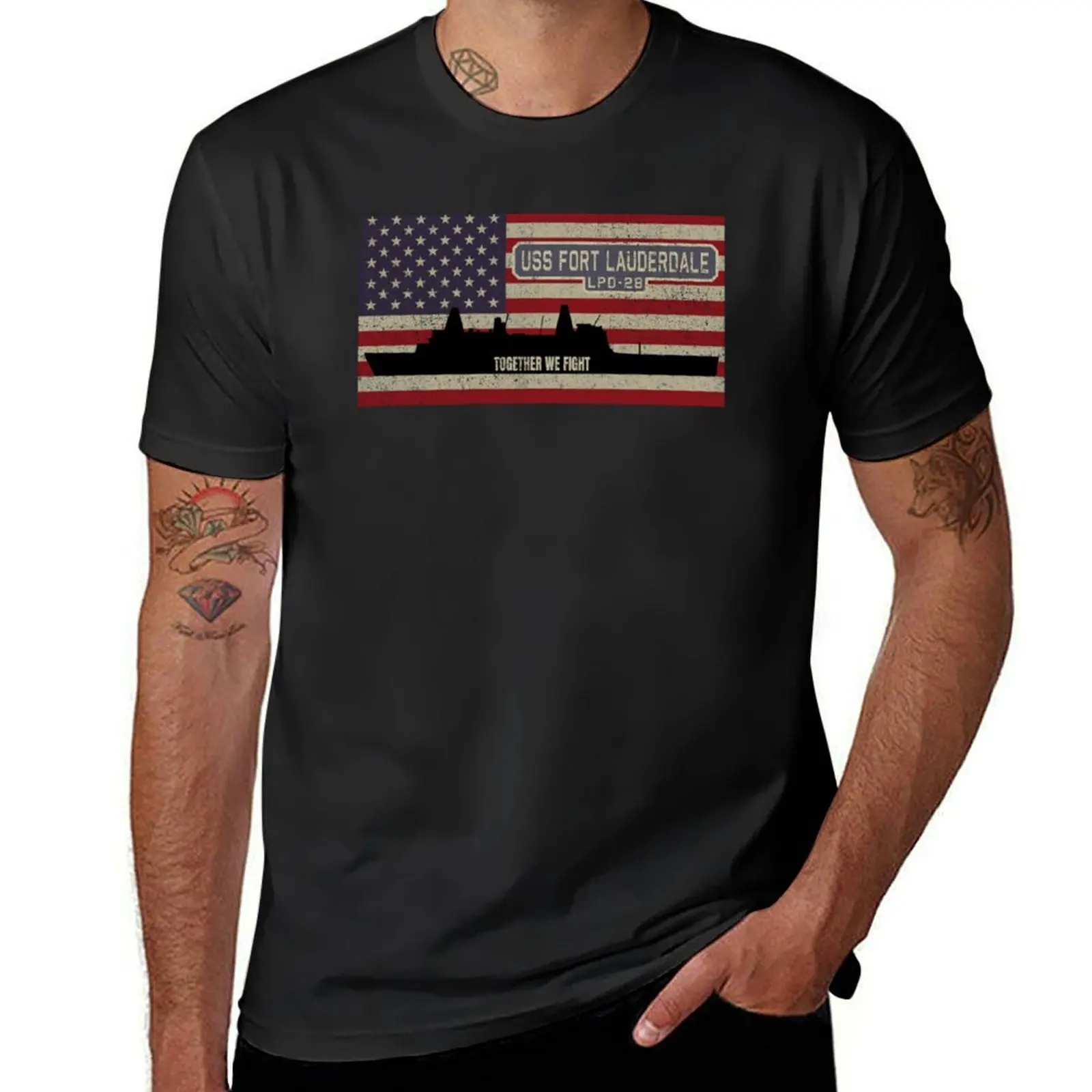 USS Fort Lauderdale LPD-28 Ship Amphibious Transport Dock Ship Diagram USA American Flag Gift T-Shir T-Shirt