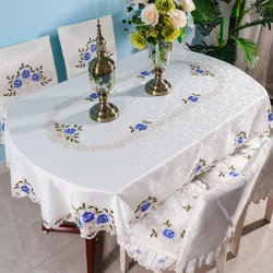Oval Table Cloth White Embroidered Fold Tea Table Europe Dining Table Cover Tablecloth Table Lace Art Dust Cover Chair Cover