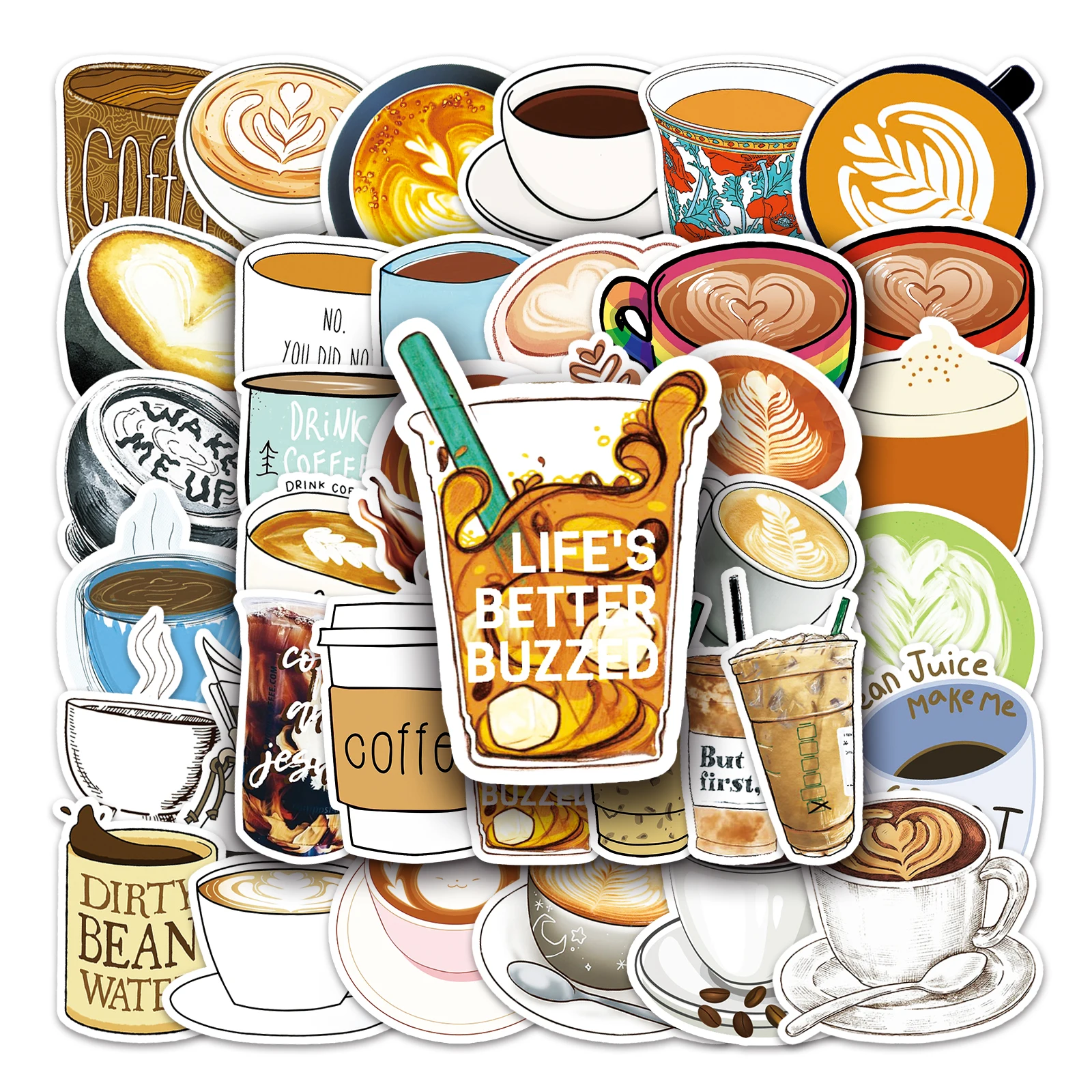 50pc Coffee series Cartoon Cute Graffiti Stickers Suitcase Laptop Guitar Skateboard Personalized Decoration Stickers