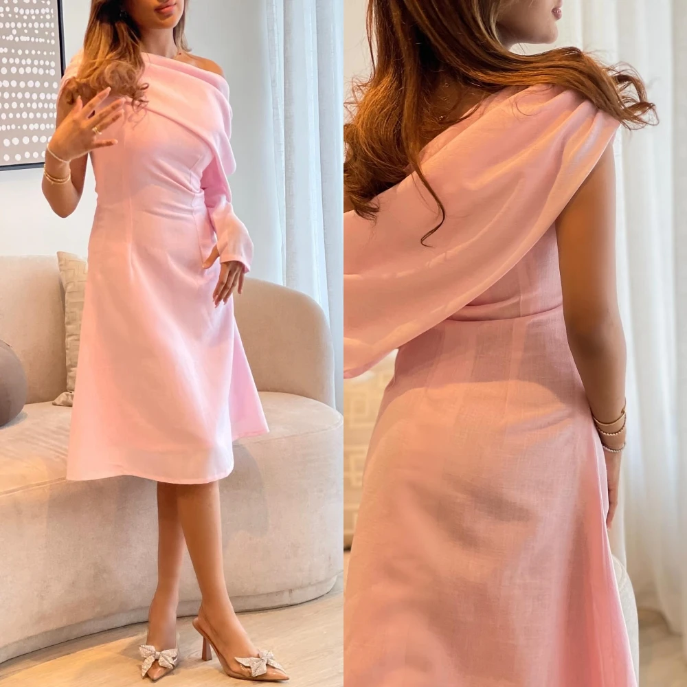 Robe de soirée formelle plissée en jersey d'Arabie saoudite, robes de longueur au genou, une épaule, occasion sur mesure, Rh, ligne A