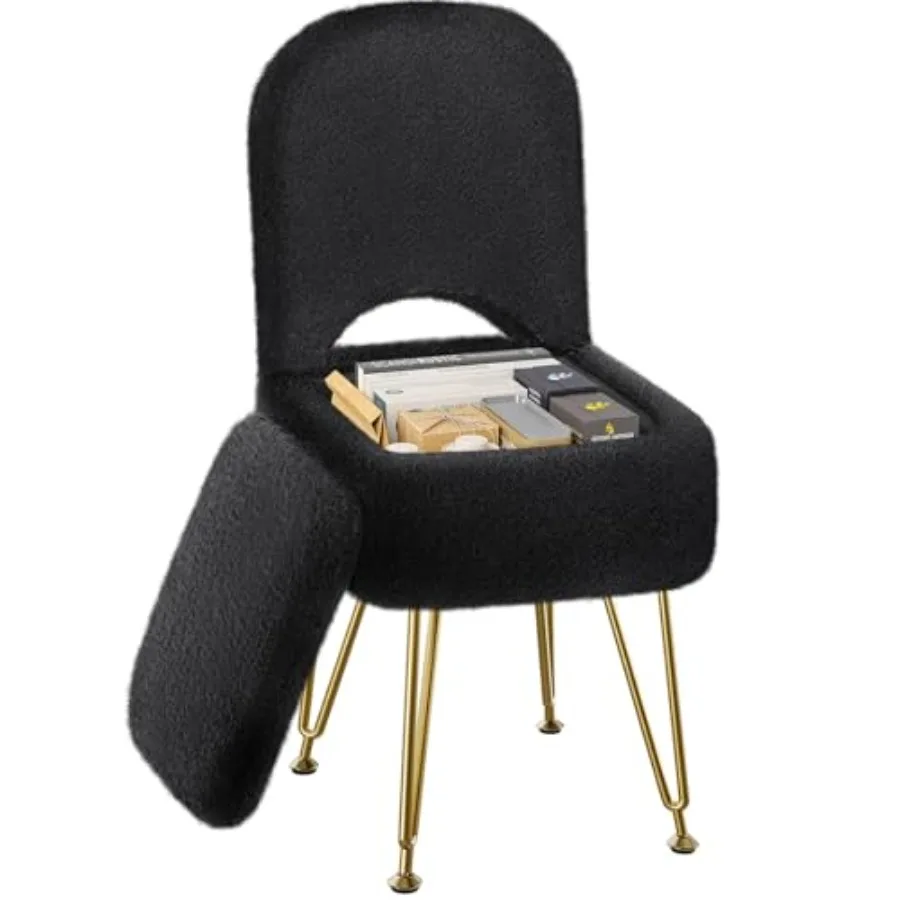 

Маленький пуфик-табурет для туалетного столика с отсеком для хранения и откидной спинкой, квадратный, из искусственного меха, мягкий, на 4 металлических ножках с противоскользящими накладками, с меховой подкладкой