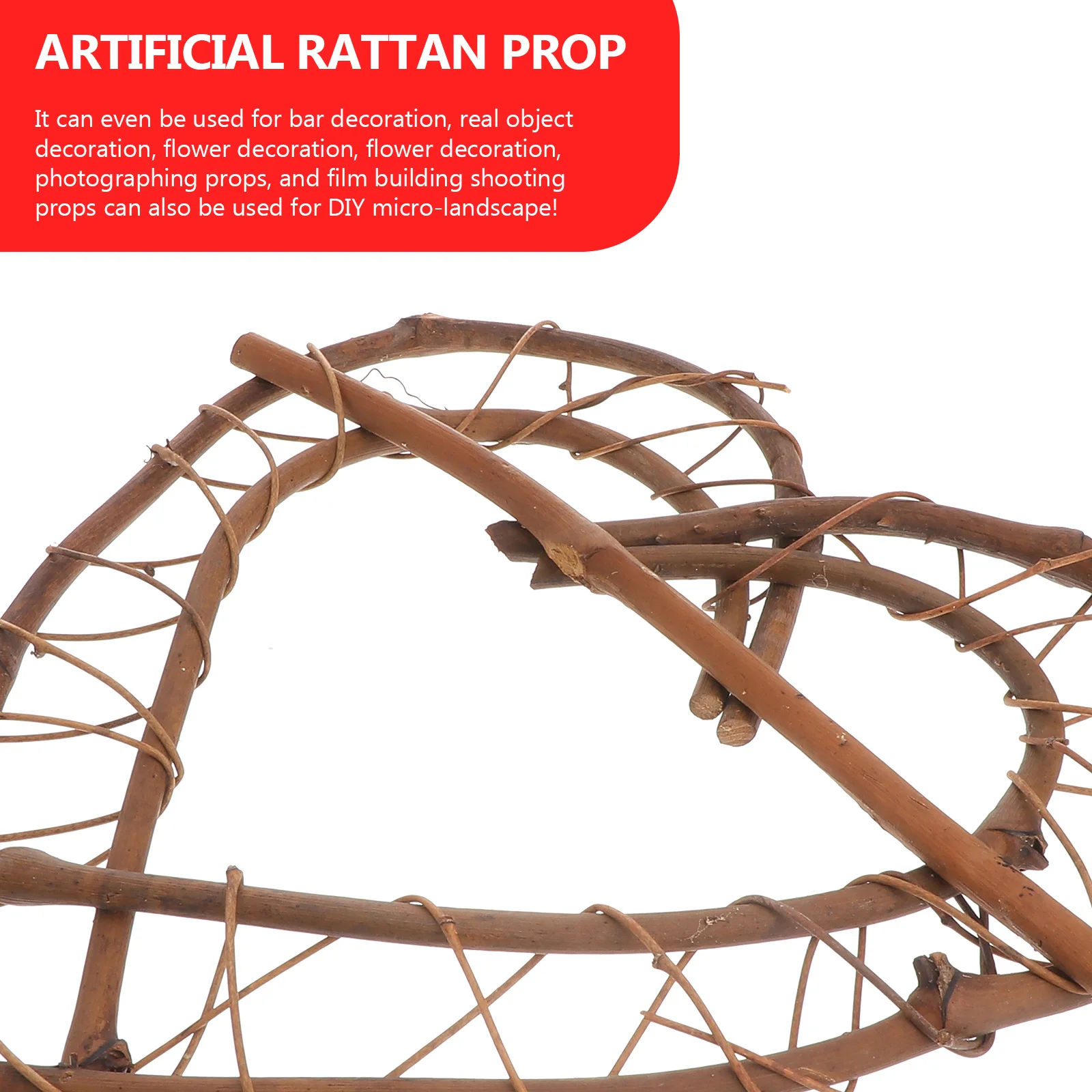 

26cm Diameter Rattan Wreath Double Heart Home Decor Photography Film Building Props Natural Vine Decor Artificial Rattan Prop