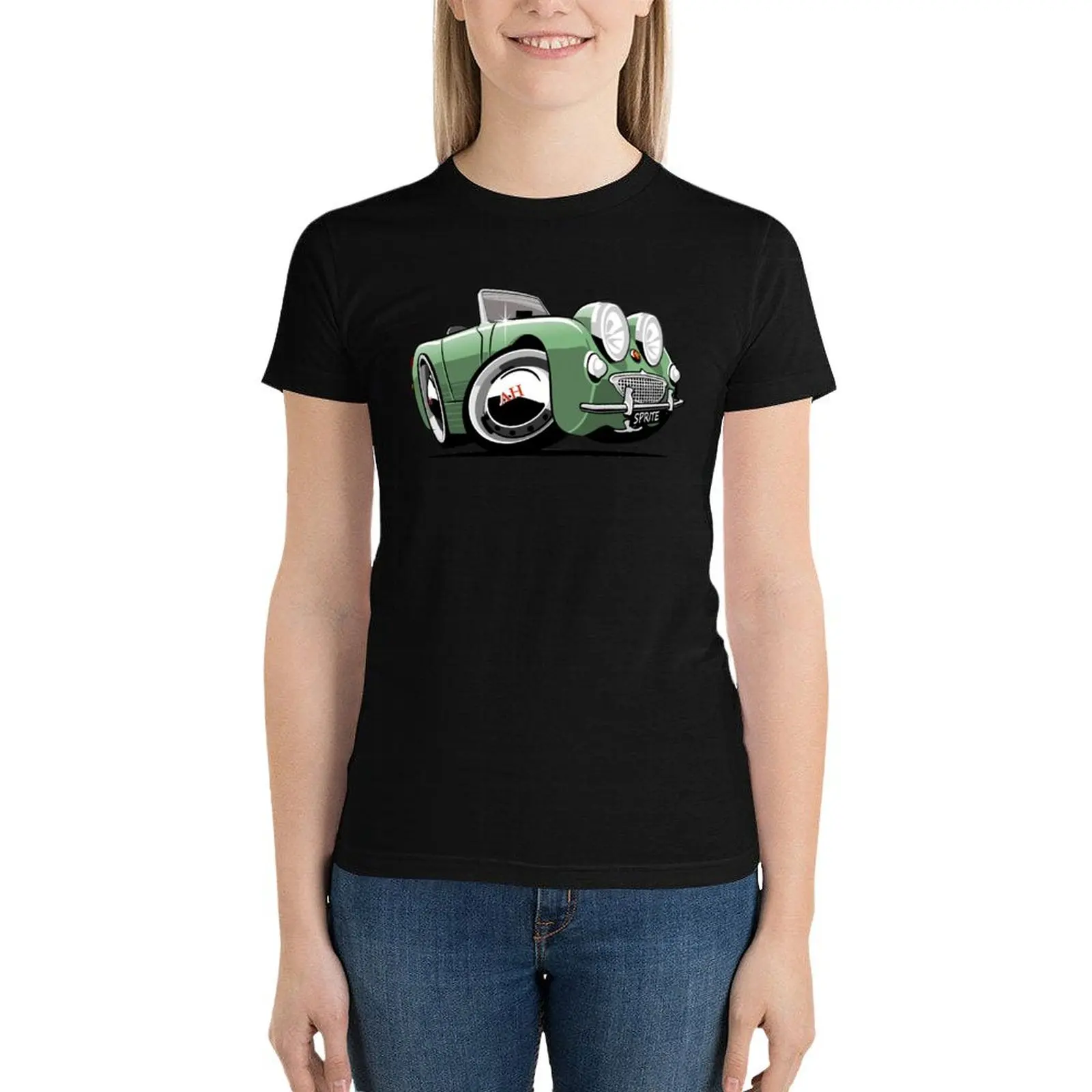 Austin Healey Sprite caricature green T-Shirt cute clothes kawaii clothes female white t-shirt dress for Women sexy