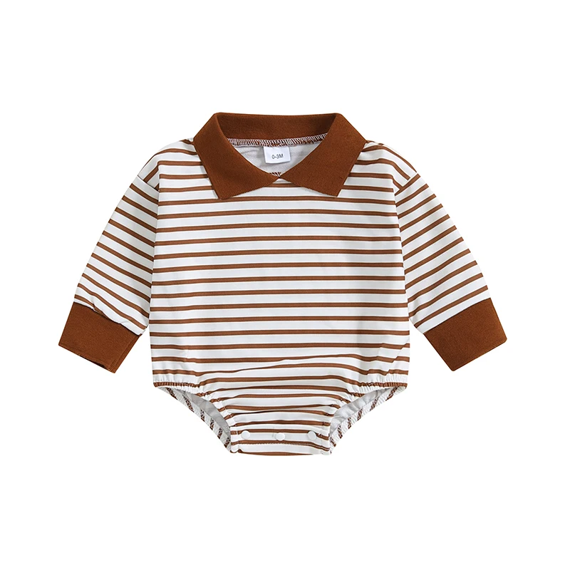 

Baby Girls Boys Autumn Jumpsuit Long Sleeve Turn Down Collar Casual Striped Romper