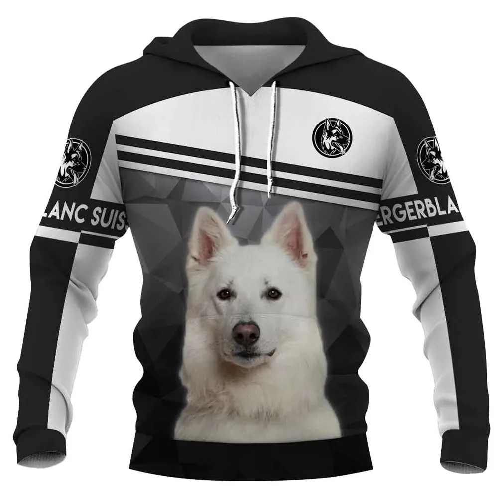 

HX Berger Blanc Suisse Hoodies 3D Graphic White Black Animals Sweatshirts Alaskan Malamute Hoodies Tops Harajuku Streetwear