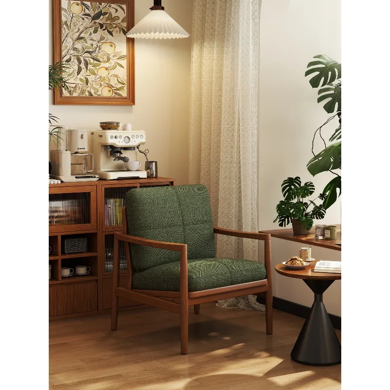 

Solid wood sofa chair Home living room Balcony Casual medieval armchair Retro coffee Single chair Sofa chair