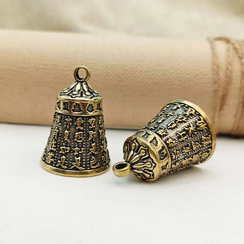 Brass Handicraft Die-casting Scripture Bell Car Button Wind Bell Tibetan Bronze Bell Creative Gift Home Decoration Pendant