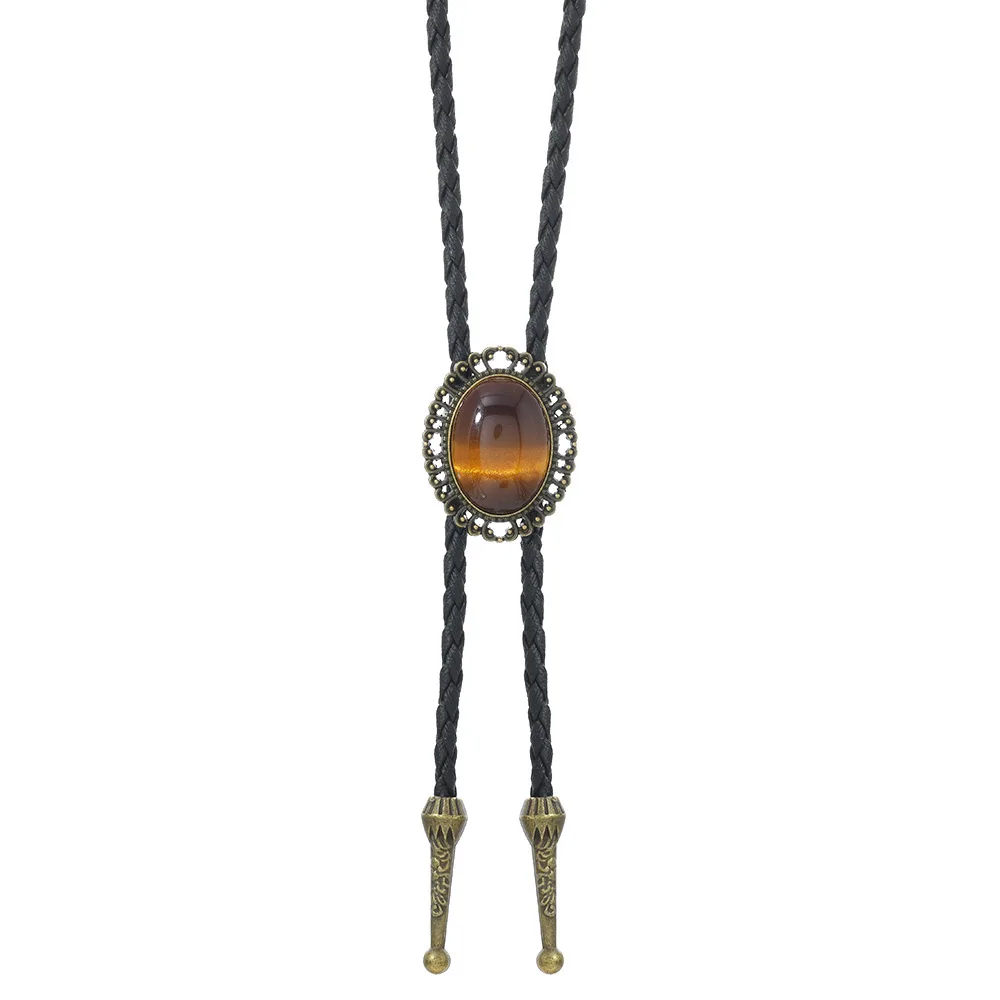Retro Cowboy Bolo Tie Vintage Punk Hip Hop Leather Rope Alloy Jewelry Necktie for Men Women Jewelry Accessories