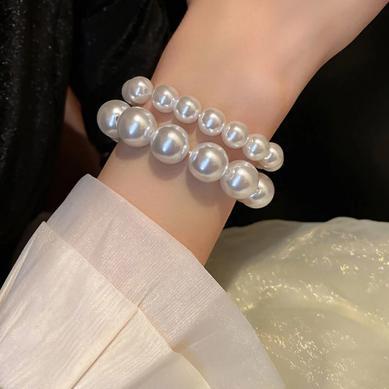 Simple Retro Imitation Pearls Bracelet For Women Stretch Acrylic Bead Men Handmade Bracelet Party Jewelry Pearl Wristband Gift