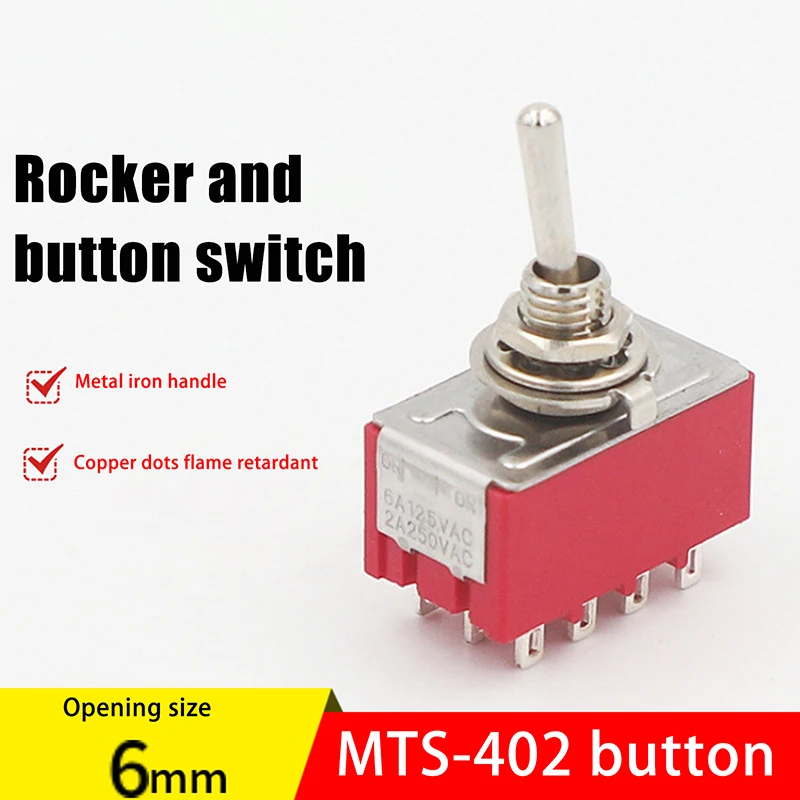 {NN72} 1 Pc 12Pin Toggle Switches Red 2/3 Position ON-ON DPDT Mini Toggle Switches 5A/125V-2A/250V AC MTS-402 Push Button Switch