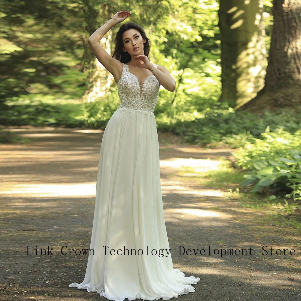 Cream Strapless Wedding Dresses  for Women Sleeveless Sleeveless Chiffon Bridal Gowns  New Summer New Court Train Vestido De