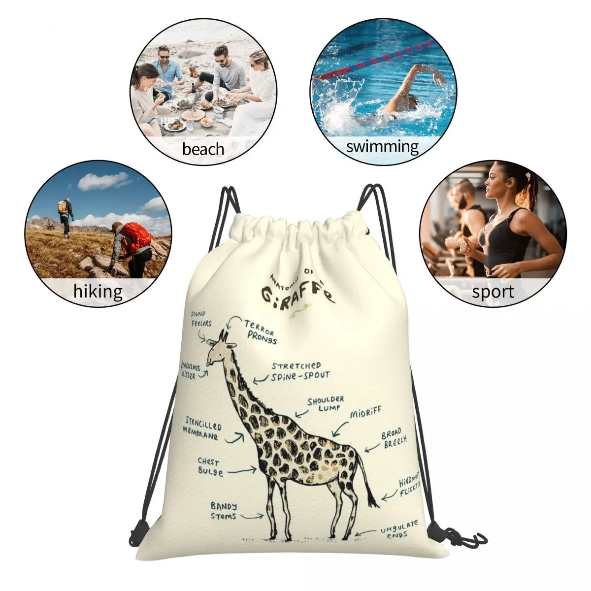 Anatomy Of A Giraffe Backpacks Fashion Portable Drawstring Bags Sundries Bag Book Bags For Travel School