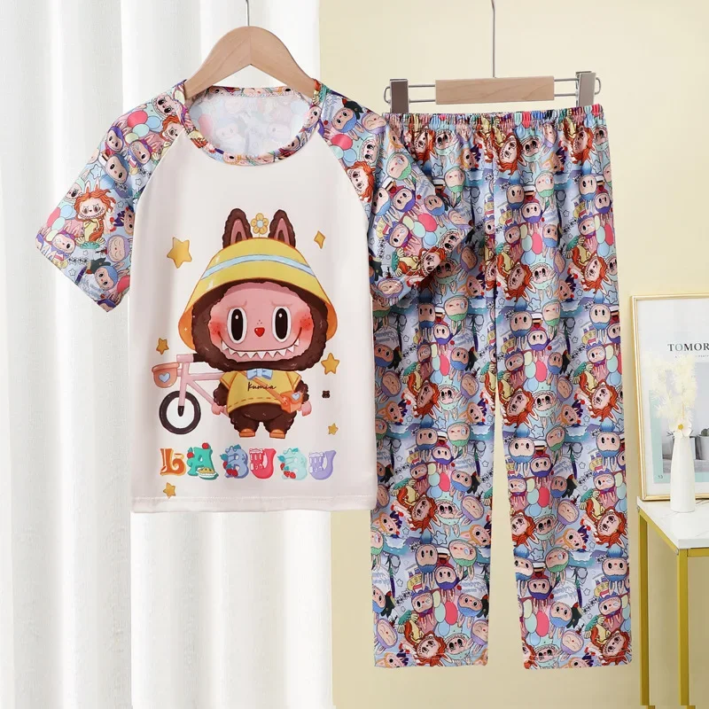 

Children Summer Thin Pajamas Kids Short Sleeve Cartoon Labubu Sleepwear Boys Girls Loose Pyjamas Casual Home Wear Clothing Sets