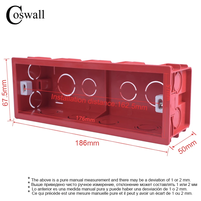 COSWALL-caja de montaje interna, Cassette trasero de gran calidad, 107/144/186MM x 67,5 MM, para interruptores y enchufes de pared de 118/154/197 MM x 72MM