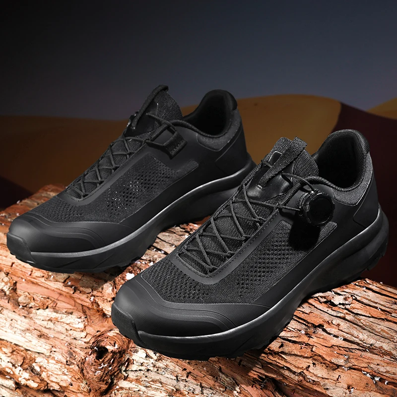 Men's Quick-Lace Hiking Shoes Breathable Mesh Anti-Slip Rubber Outdoor Casual Sports Shoes Cushioned Lightweight Training Shoes