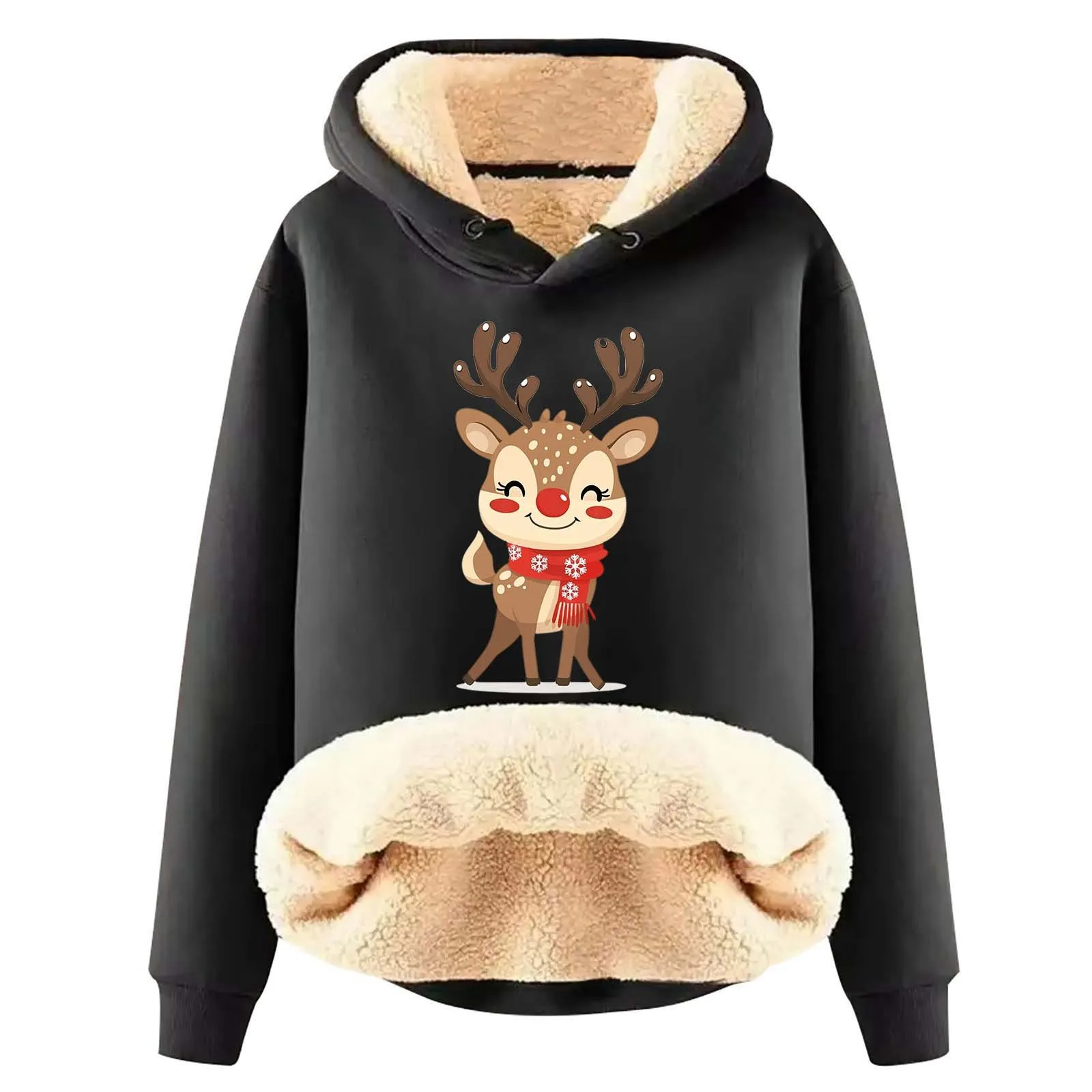 Christmas Large Size Long Sleeve Hooded Shirt Casual Y2k Anime Graphic Tracksuit Padded Cartoon Cow Print Women'S Winter Jacket