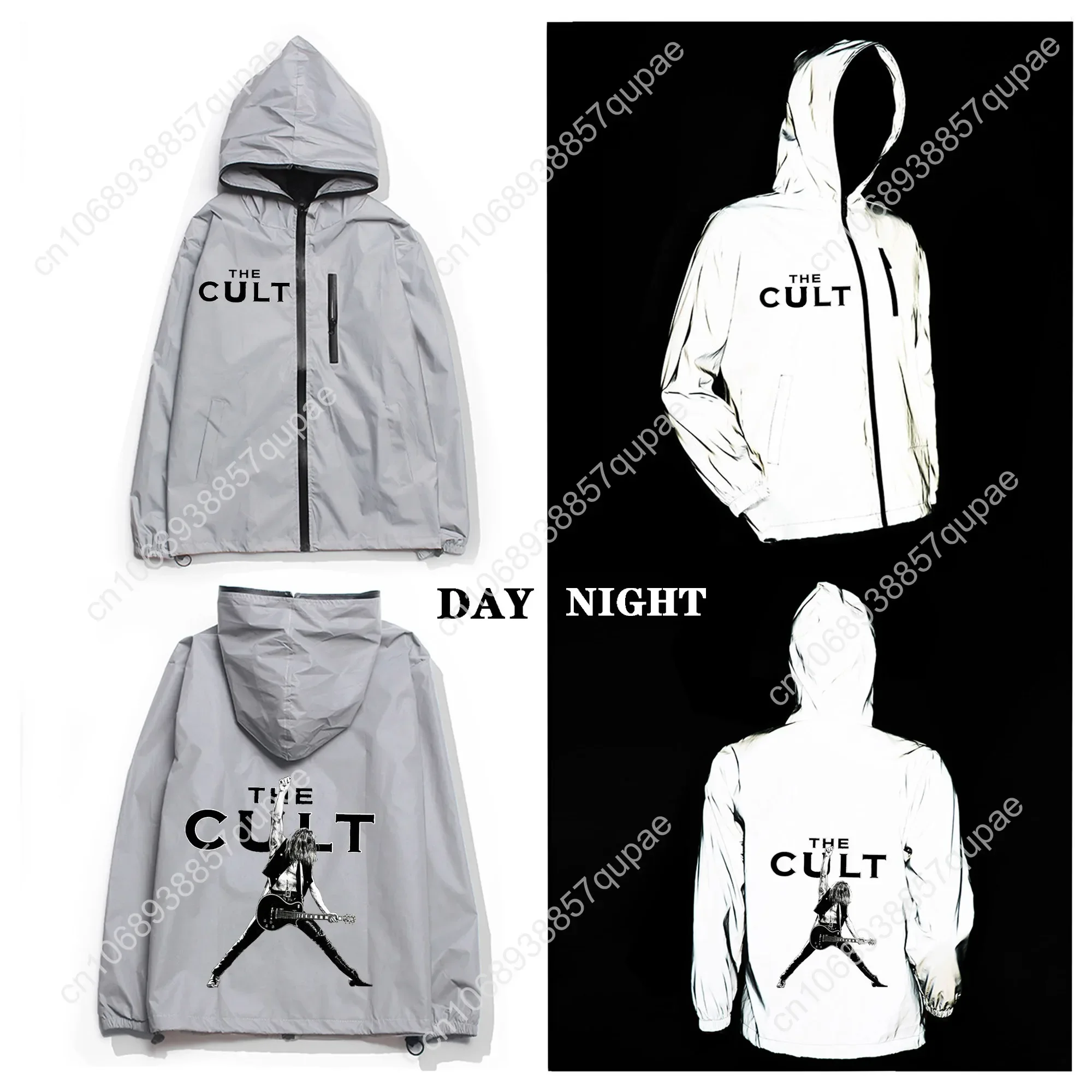 The Cult Electric Group Band Reflective Jacket Mens Womens Coat Hooded Windbreaker Runing Pocket Jackets Customized Hoodie