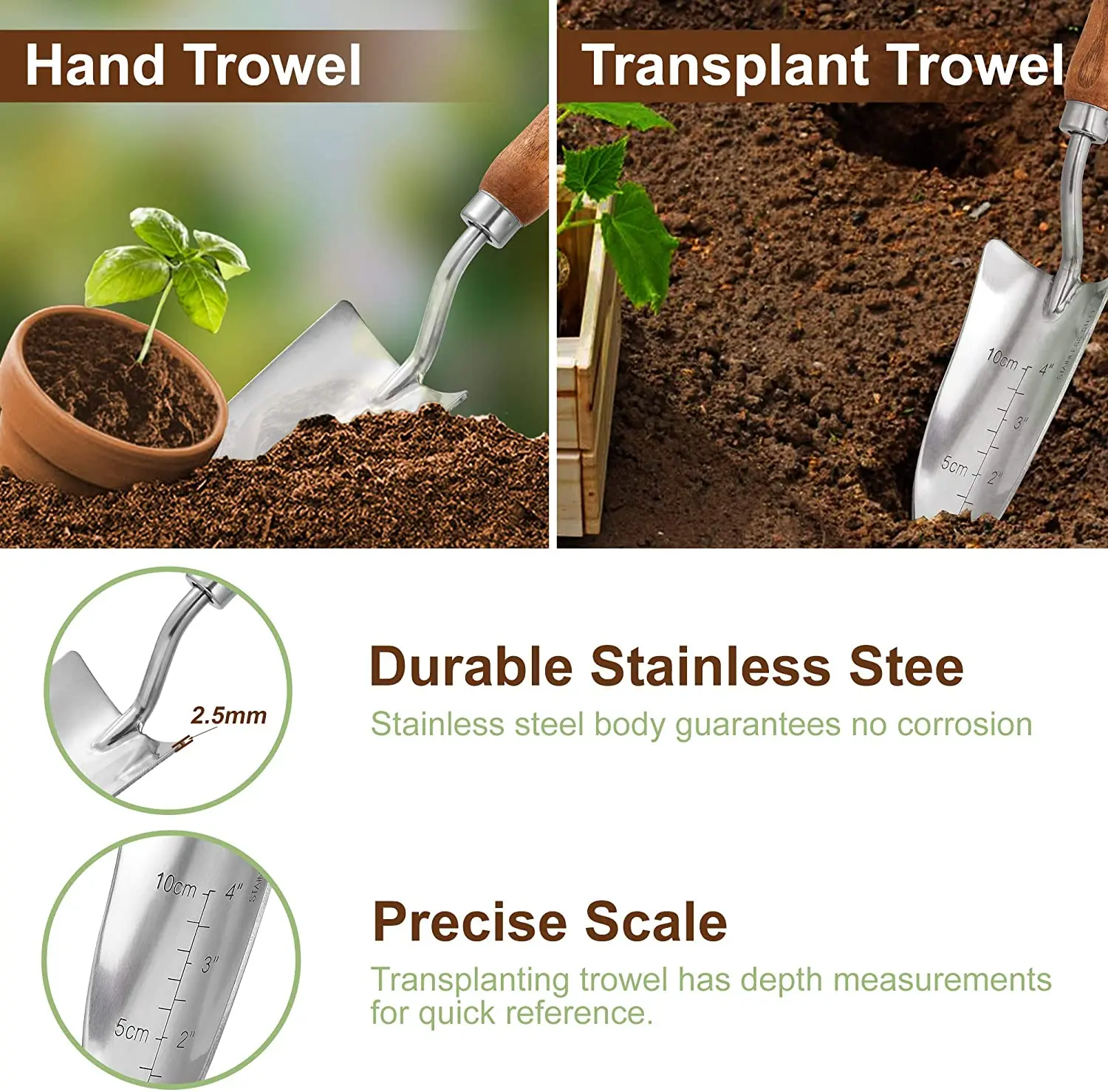 EZARC Set di attrezzi da giardino 4 pezzi Kit da giardinaggio in acciaio inossidabile per impieghi gravosi Kit per piantare a mano per interni ed esterni con scatola elegante