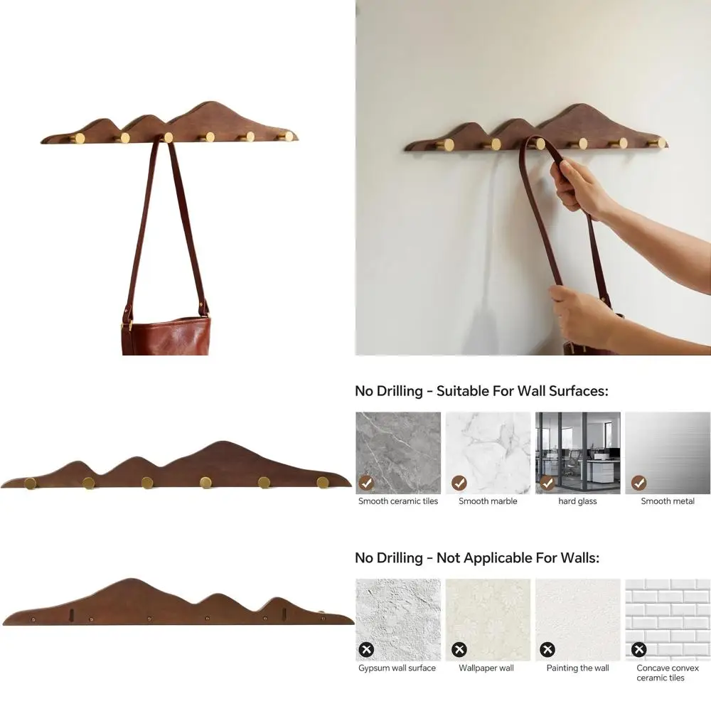 

Настенная вешалка для одежды из массива орехового дерева с 6 латунными крючками, влагостойкое покрытие восковой масляной пропиткой