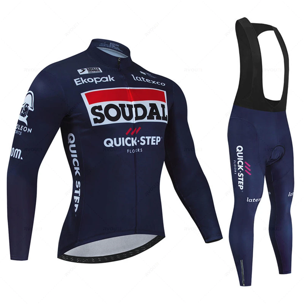 

Soudal Quick Step Men's Long-sleeved Spring and Autumn Cycling Clothing Shirts Comfortable Breathable Anti-UV Bicycle Jersey Set