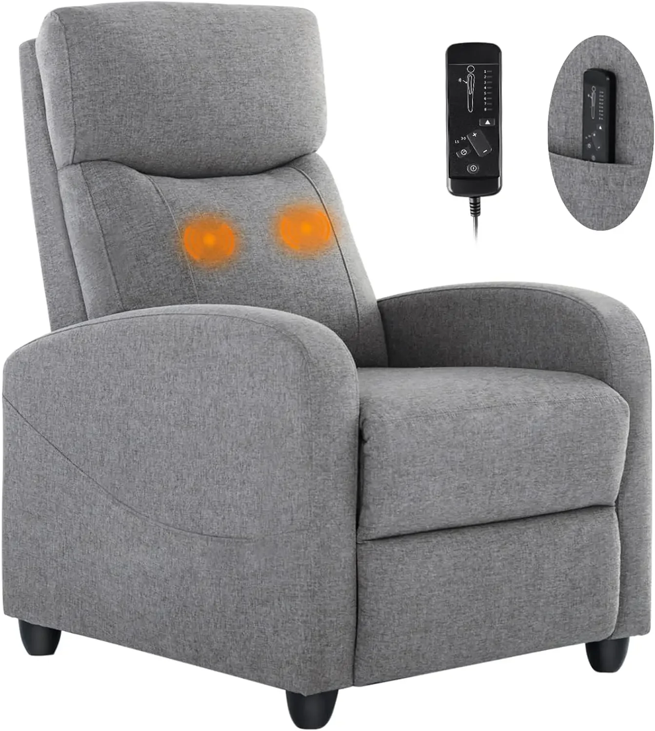 Sweetcrispy Recliner Chair for Adults, Massage Fabric Small Recliner Home Theater Seating with Lumbar Support, Adjustable Modern