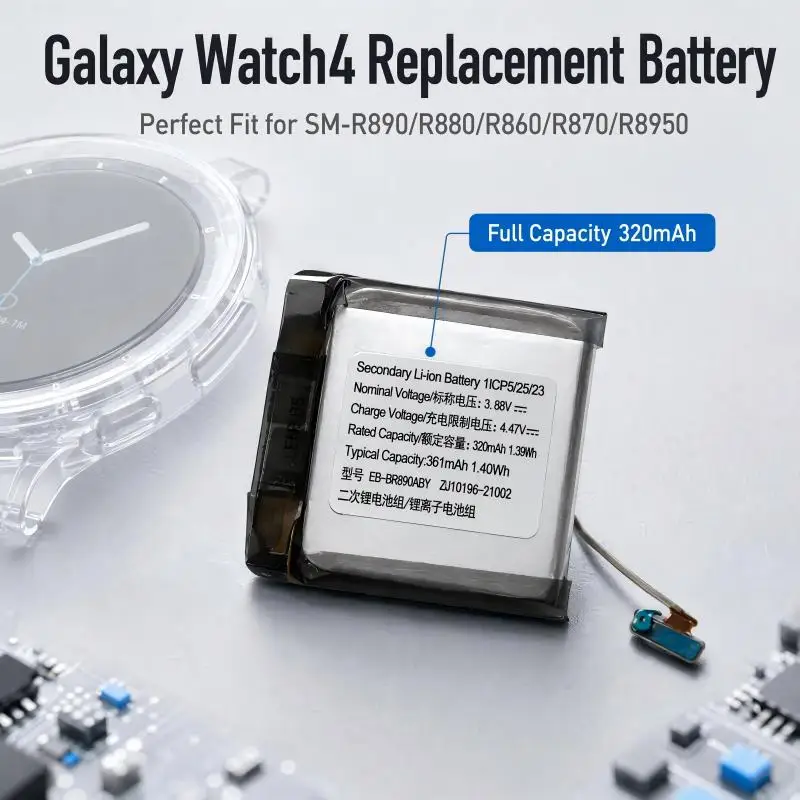 Smart Watch Replacement Battery Spare Repair Power Cell for Galaxy Watch4 Classic SM‑R890 SM‑R880 SM‑R860 SM‑R870 SM‑R8950