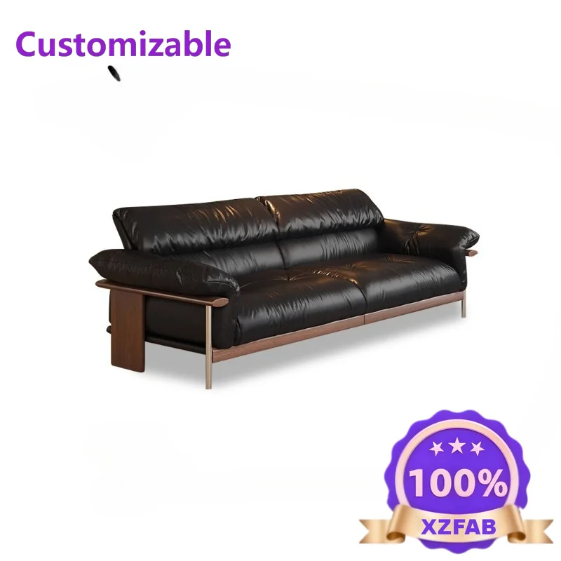 Factory Direct 2026 Leather sofa, Italian minimalist black walnut top layer cowhide