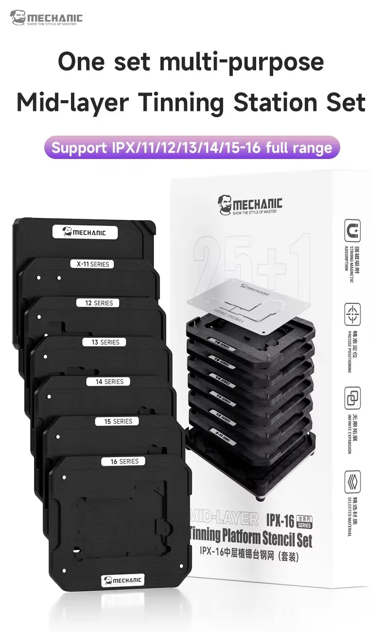 MECHANIC Mid-Layer Planting Tin Template For iP X XS 11 12 13 14 15 16 Pro Max Motherboard BGA Reballing Stencil Platform