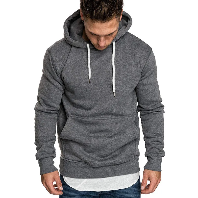 ผู้ชายใหม่สีทึบHooded Pulloverผู้ชายHoodieแนวโน้มแฟชั่นแขนยาวHoodieกลางแจ้งMature Men's Pocket Hoodie