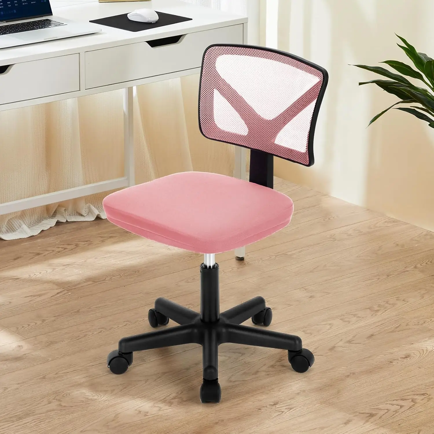 

Arml Desk Chairs With Wheels, Ergonomic Adjustable Home Office Swivel Rolling Task Chair No Arms, Comfy Mesh Mid Ba Computer
