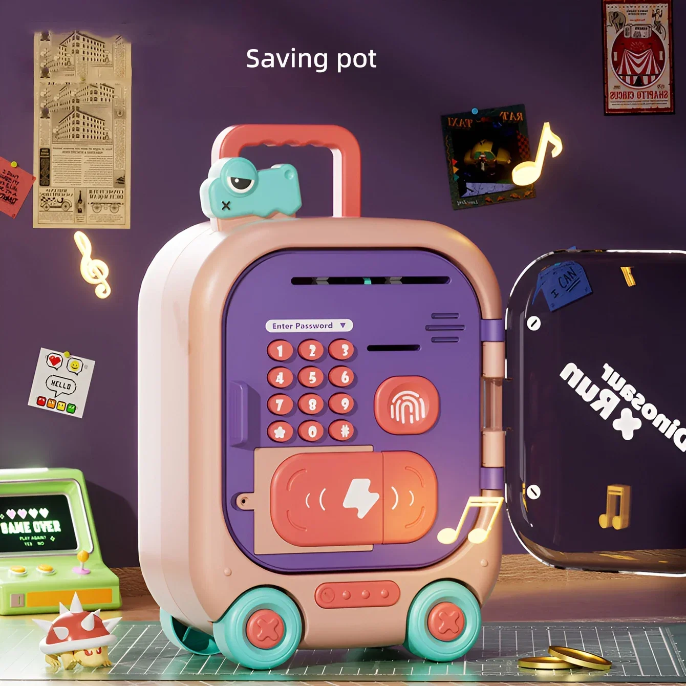 Dinosaurier Sparschwein Geld Bank Kinder Gepäck Geld Sparen Unterstützung Passwort Karte Swiping Fingerabdruck Geld Sparen Box Kinder