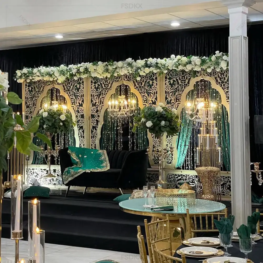 

Luxury Party Events Carving Arch Wedding Stage Background 3d Arch Panel Wall PVC Backdrop Stand for More Event