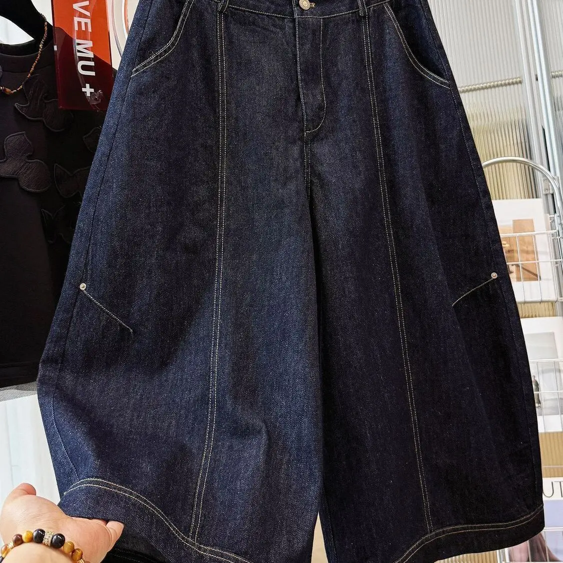 

Summer plus Size 300 Pounds Handsome Men's Jeans High Waist Loose Fit Knife Straight Leg Seven Inch Pants Polyester Fiber
