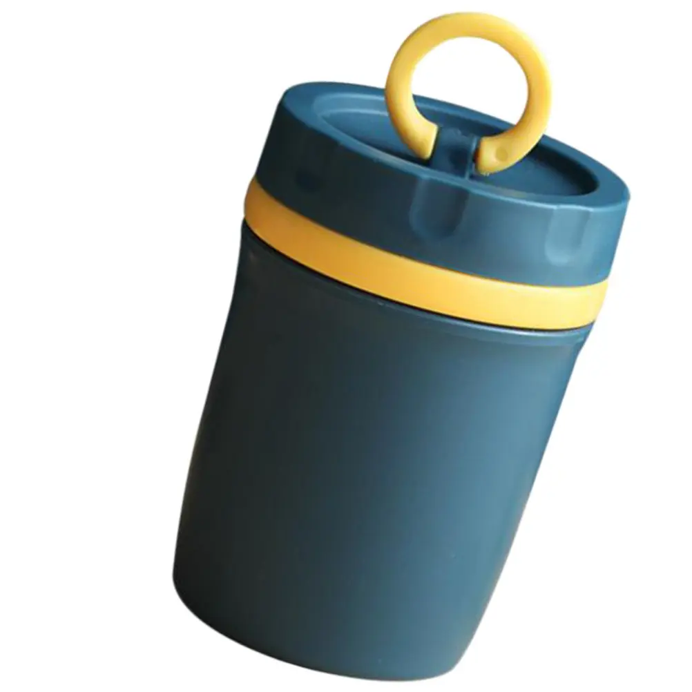 1Pcs Plastic Cup with Lid Navy Blue Sealing Silicone Ring Leak-Proof Rope Design Easy Open Insulated Soup Cup Household Beverage