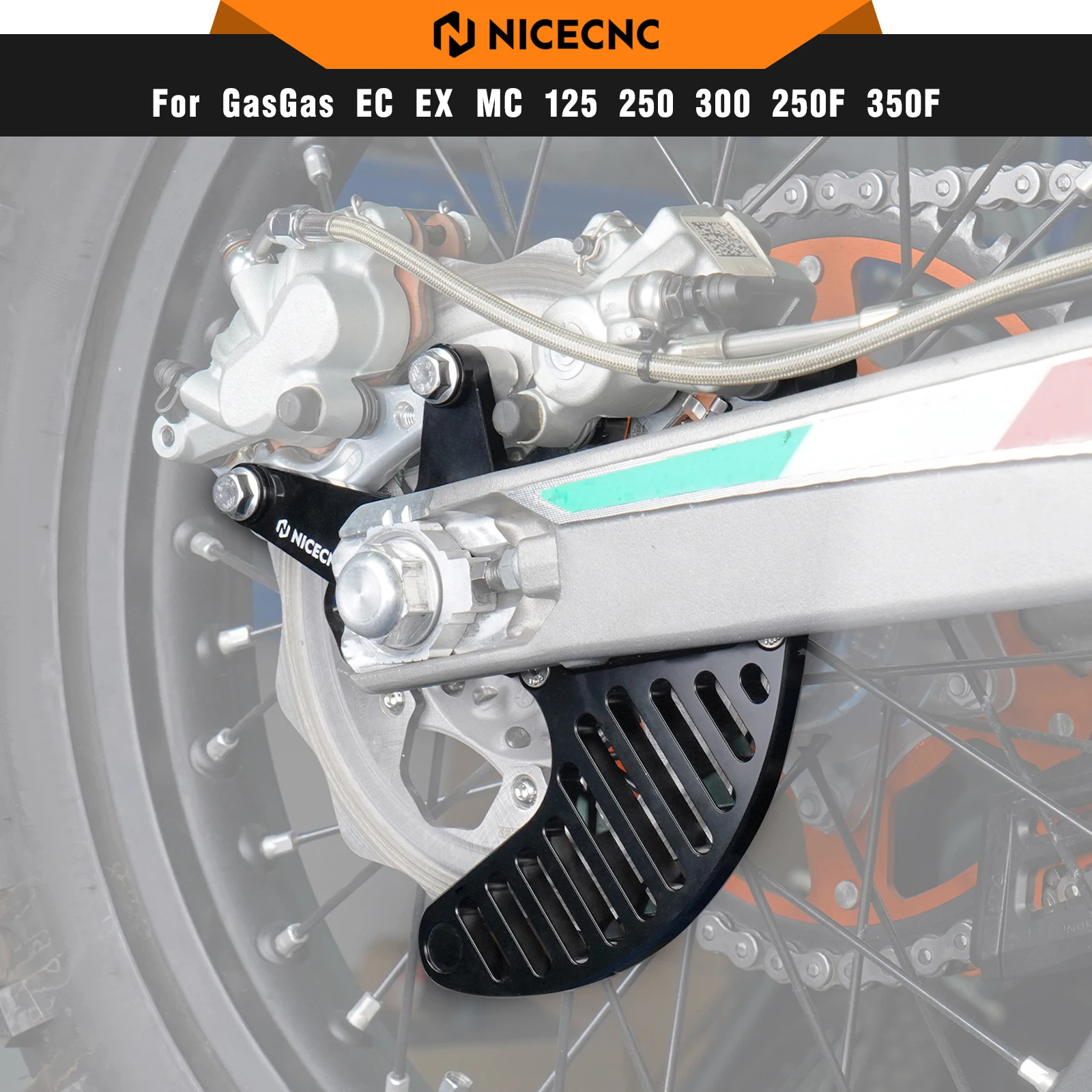 

NICECNC For GasGas EC 300 EC 250 2021-2025 Dual Calipers Bracket Disc Guard For KTM EXC 300 EXC-F 350 SXF 450 Husqvarna FE 450