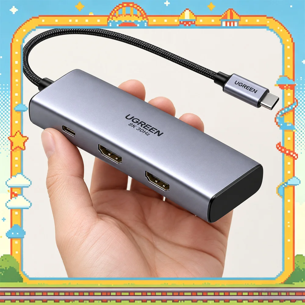 UGREEN CM498 15769 6-in-1 USB-C Hub, Dual HDMI (8K 30Hz HDMI 2, 4K 60Hz HDMI 1), 3 USB 3.0, 100W PD Input