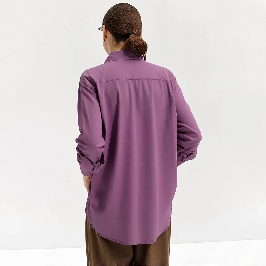 Top da donna 2025 Autunno Viola Top a maniche lunghe in puro cotone Comodo top semplice per pendolari