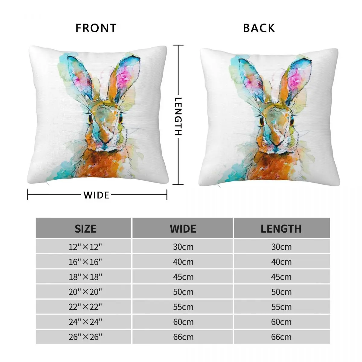 Watercolor Bunny Rabbit Pillowcase Polyester Linen Velvet Creative Zip Decor Throw Pillow Case Car Cushion Case