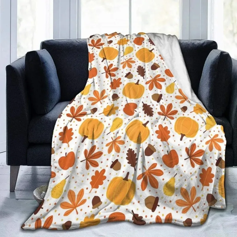 

Maple leaf pumpkin bat digital-printed polyester Bedroom velvet flannel soft sofa cover blanket Fleece soft sofa cover blankets