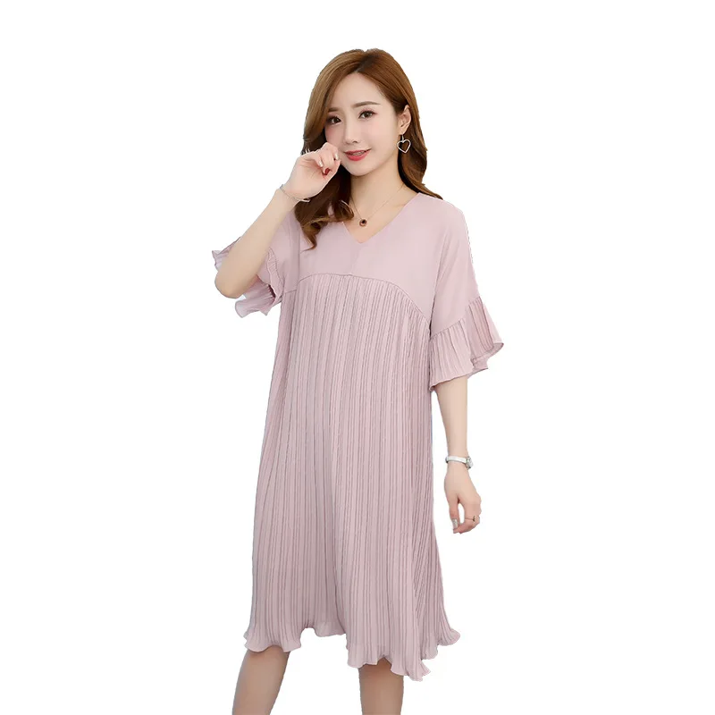 Summer Loose Chiffon Maternity Dress Maternity Pleated Short Sleeve Dress Maternity Casual Dress Maternity Dress Plus Size