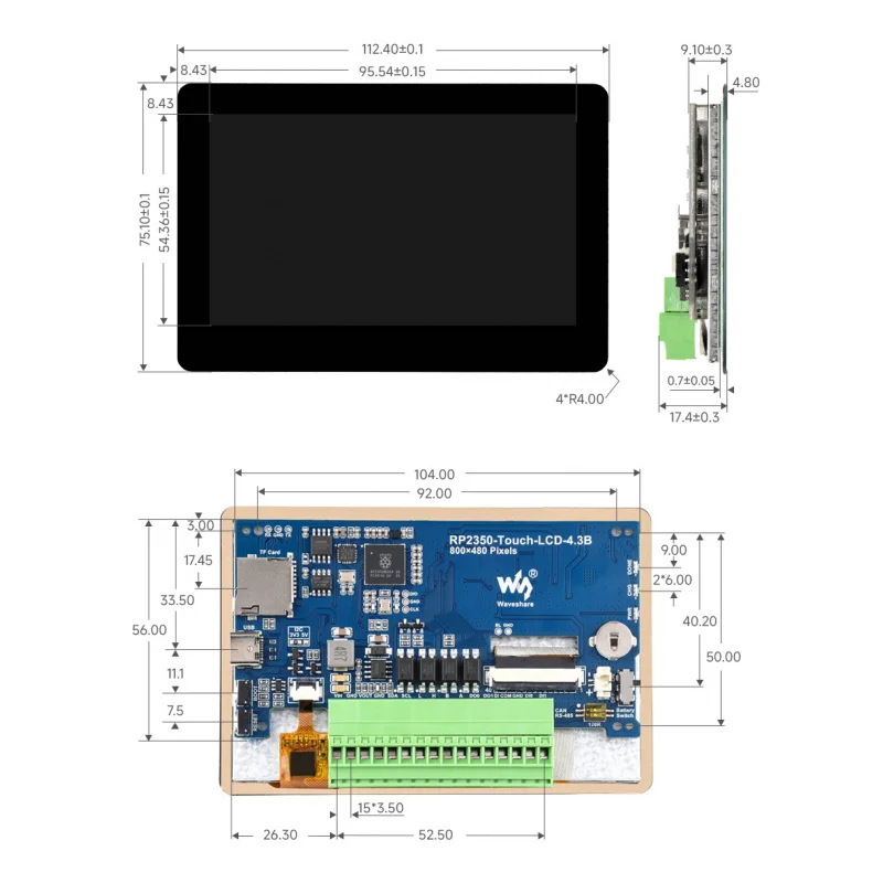 

SKU-33167 RP2350-Touch-LCD-4.3B-BOX Waveshare RP2350 Плата разработки емкостного сенсорного дисплея с диагональю 4,3 дюйма, 800×480, 65K цвет, S