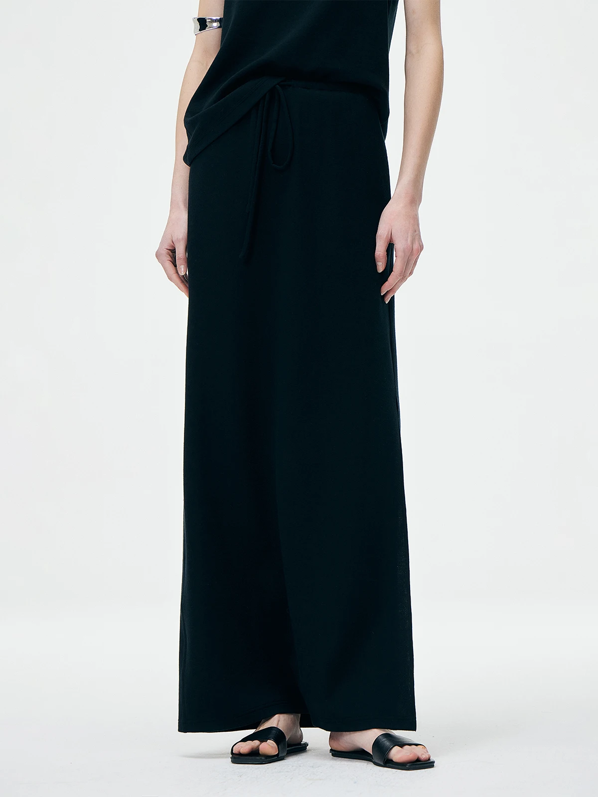 

Thoransaura Summer Woolen A-Line Midi Skirt Elegant Drawstring Ladies Casual City Commute Wool Blend Skirts