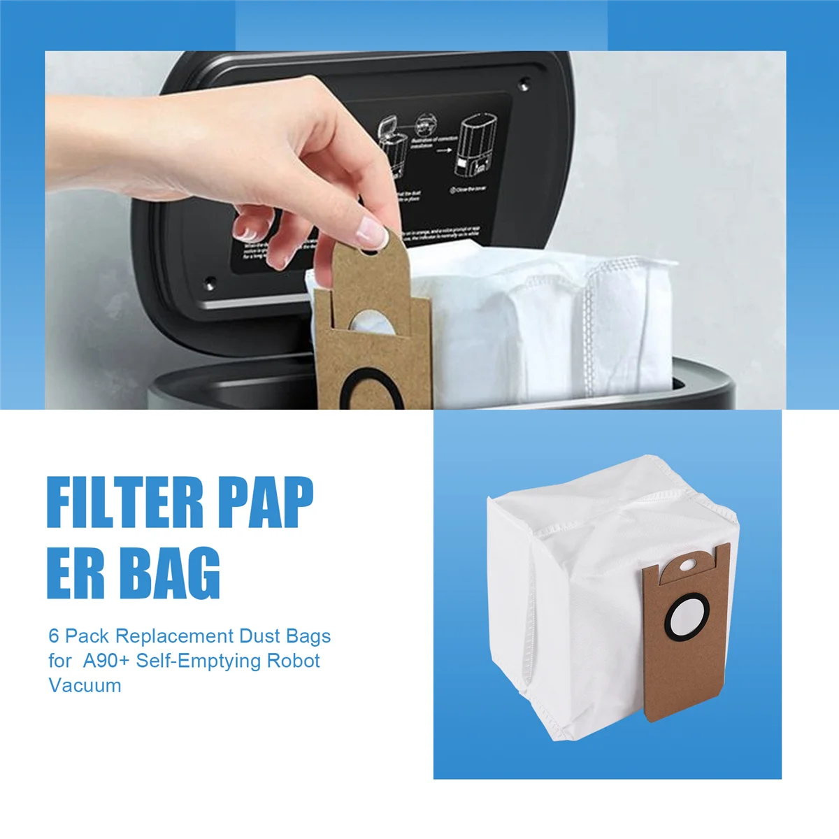 ABLS Pacote com 6 sacos de pó de reposição para aspirador robô autovaciante Amarey A90+